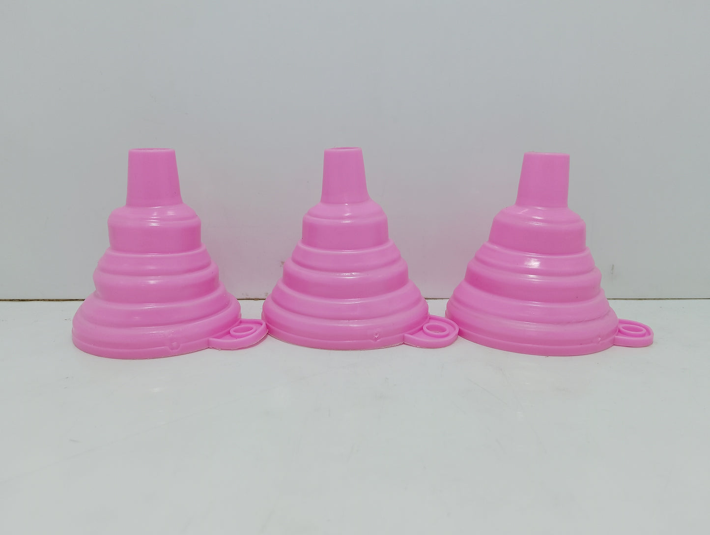 Set of Three Stackable Silicone Funnel for Kitchen Use