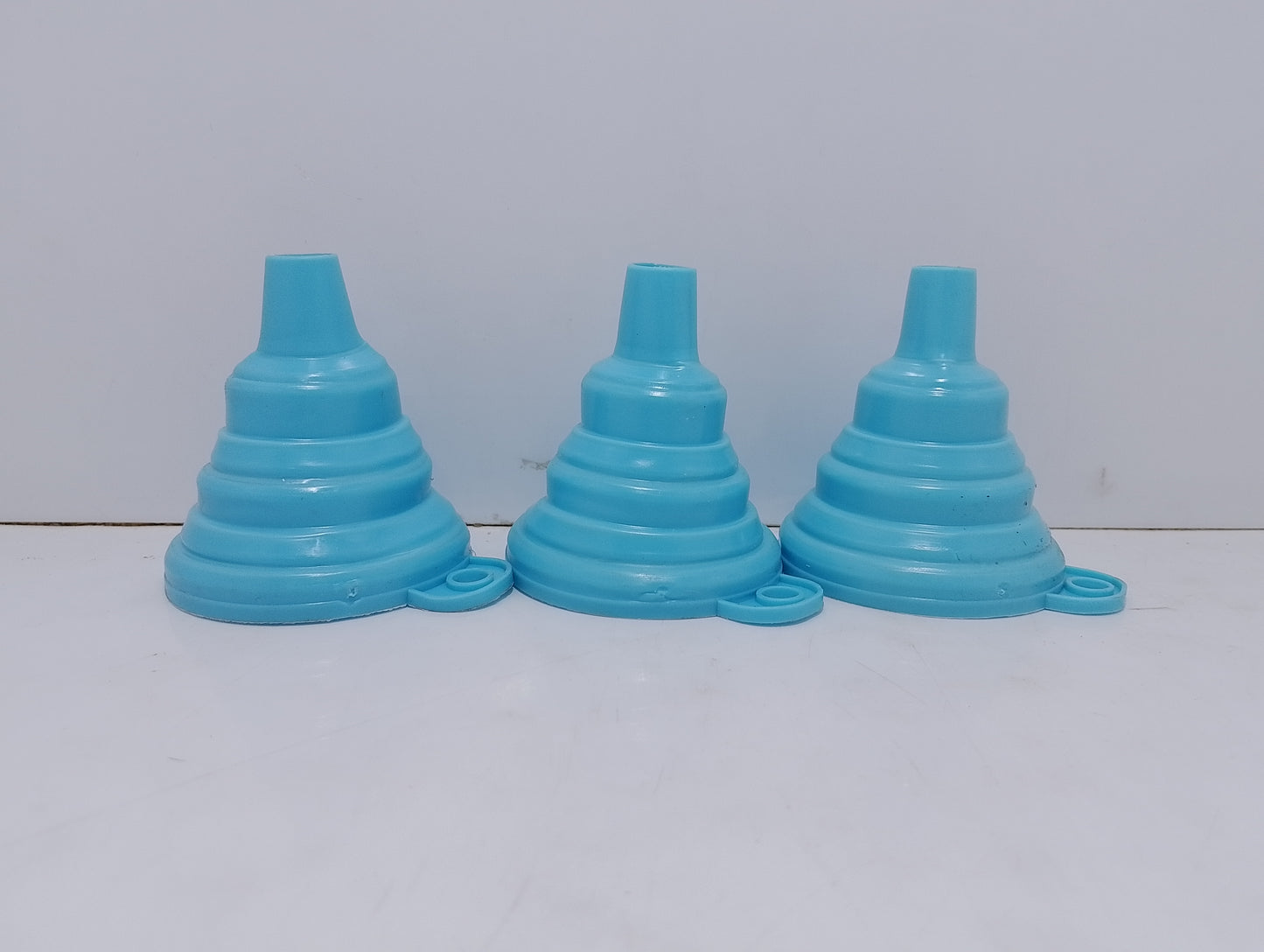 Set of Three Stackable Silicone Funnel for Kitchen Use