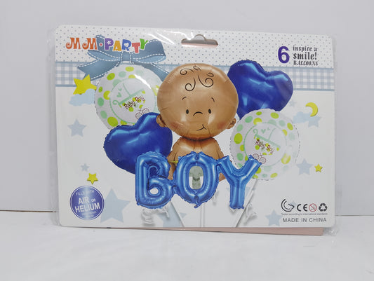 Baby Boy Celebration Balloon Set - 6 Piece 'Baby Boy' Party Balloons