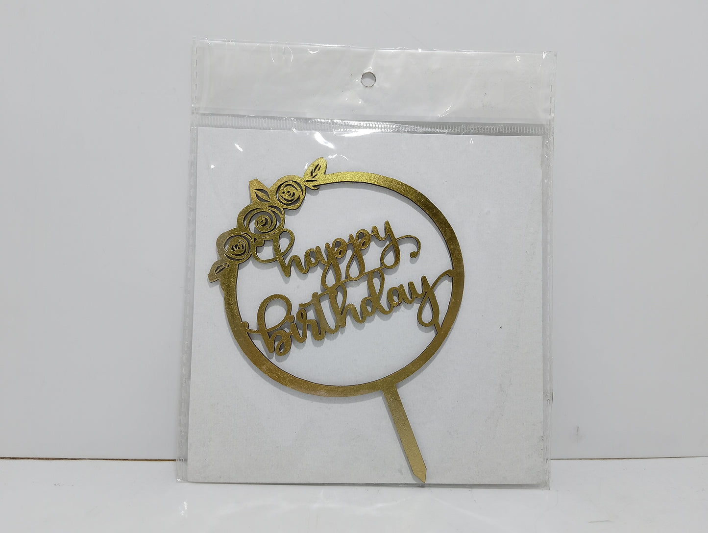 Elegant 'Happy Birthday' Cake Topper with Floral Accents