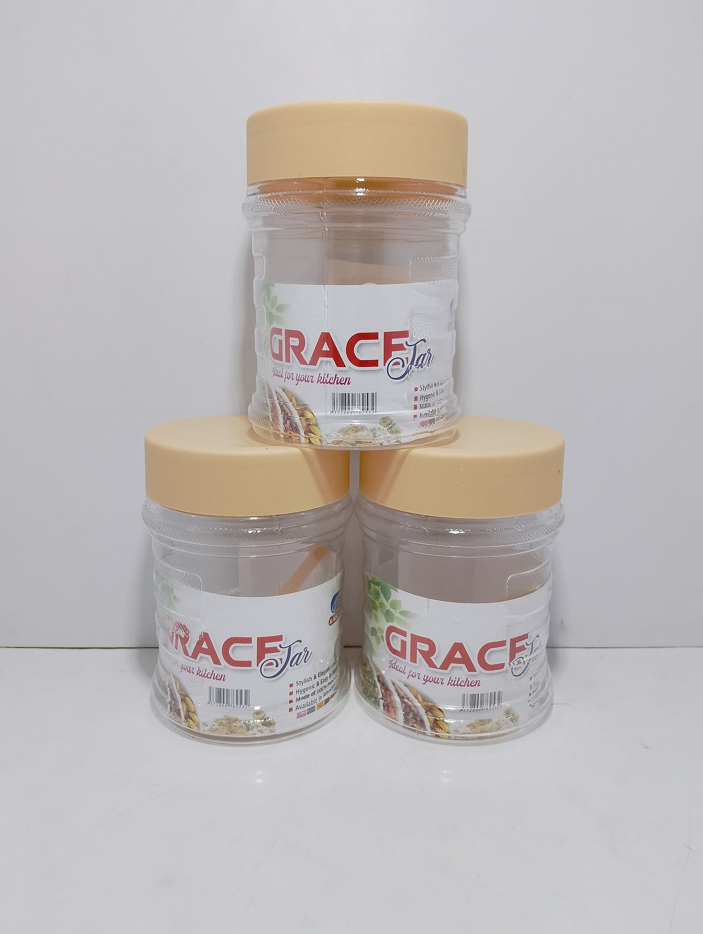 Grace Jar Stackable Food Storage Containers - 3 Piece Set for Pantry Organization