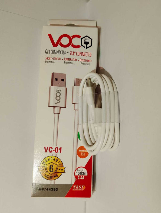 High-Quality VOE VC-01 Type-C USB Charging Cable | Fast Charge 2.4A | 100cm | 6-Month Warranty | Safe & Reliable